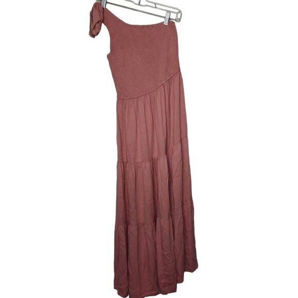 Merokeety Boho One Shoulder Side Split Tiered Smocked Midi Dress Size Small - Picture 3 of 9